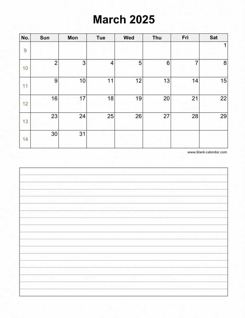 calendar templates march 2025