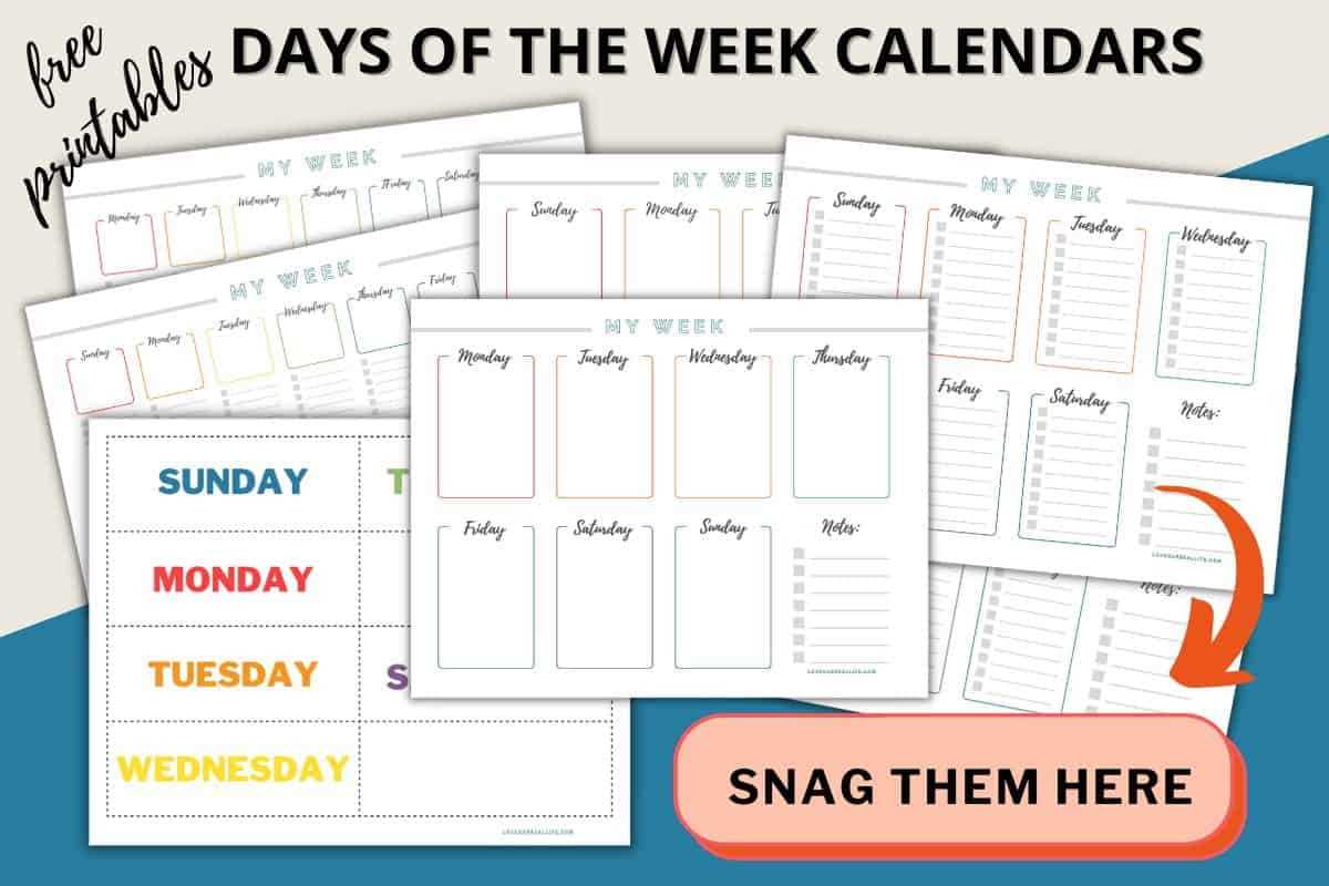 days of week calendar template