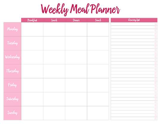 monthly menu calendar template