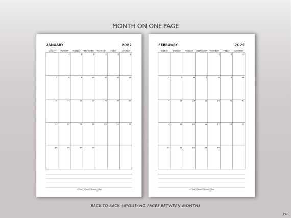 single page calendar template