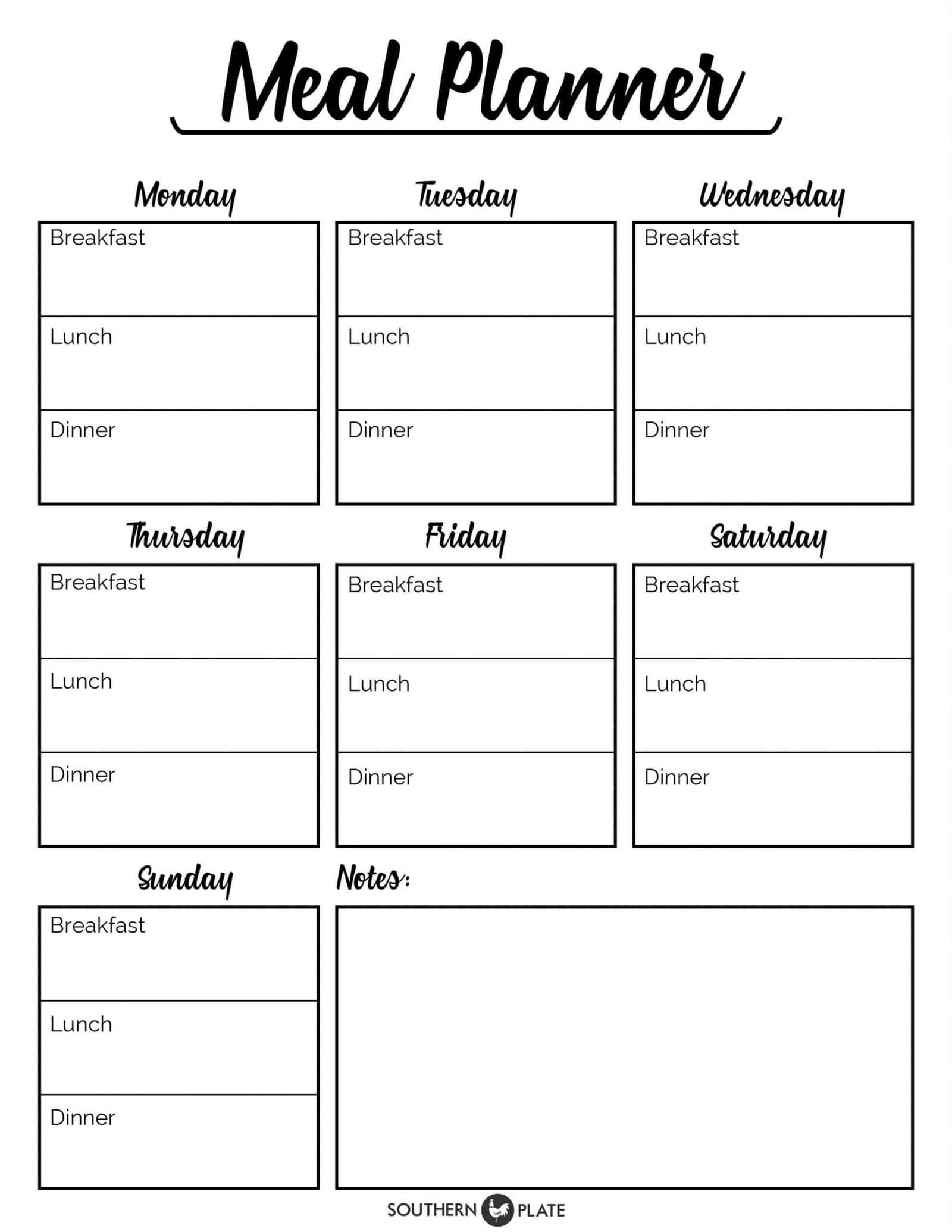 blank meal calendar template