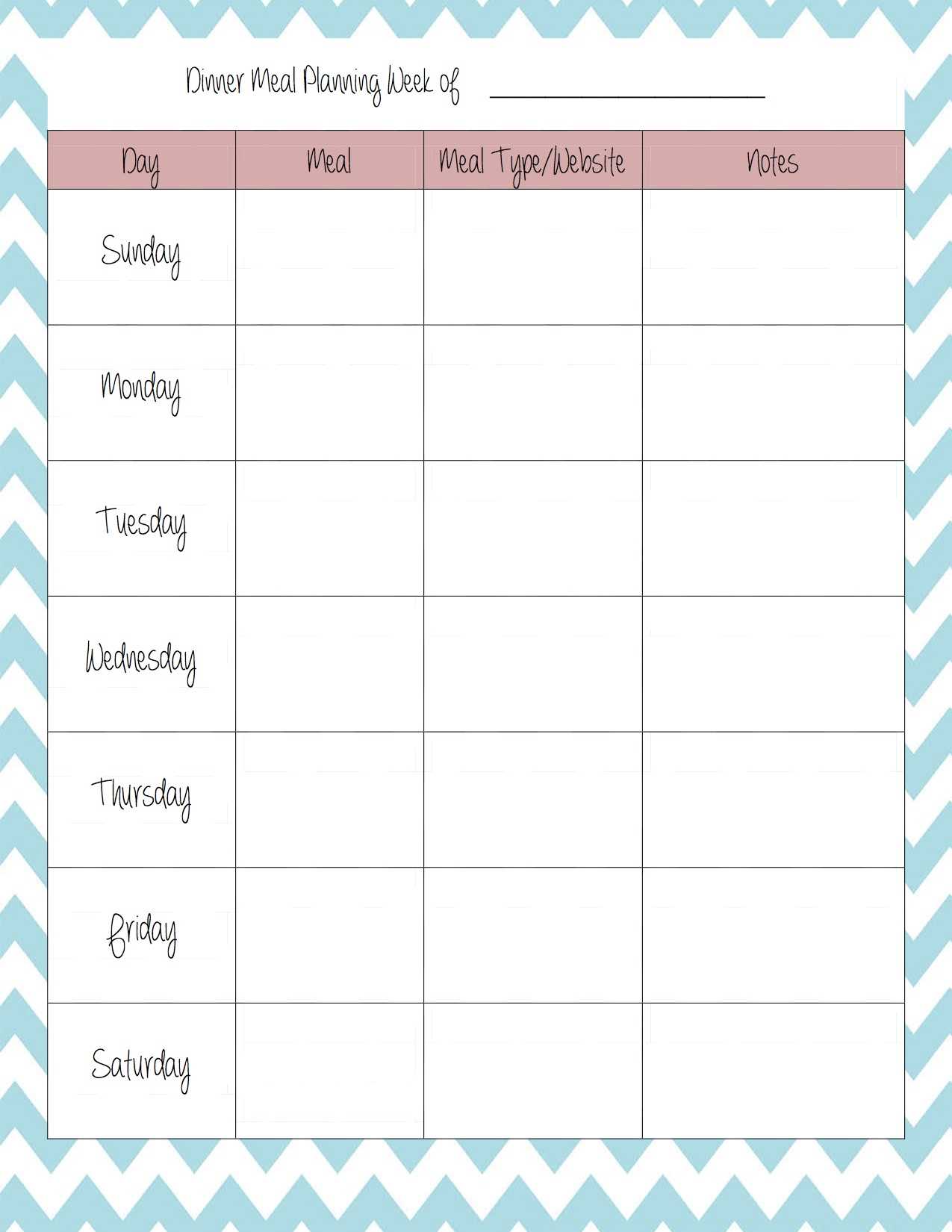 menu planning calendar template