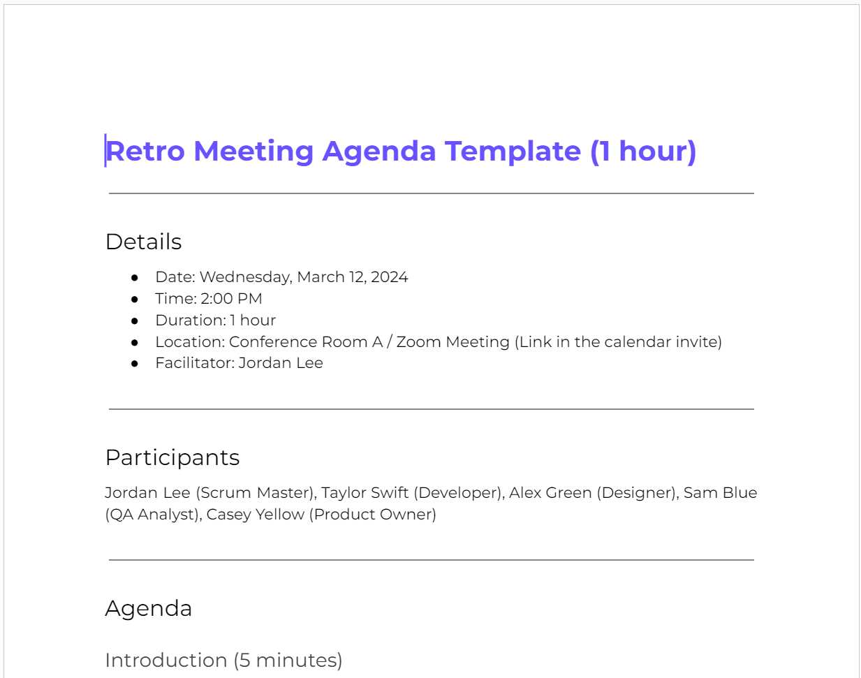 meeting calendar schedule template