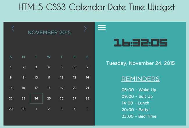 html event calendar template