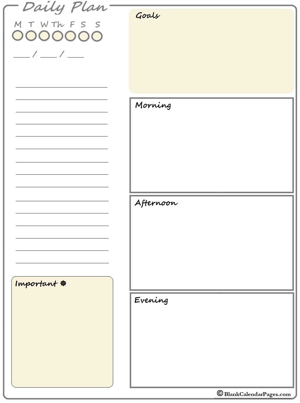 blank daily calendar template