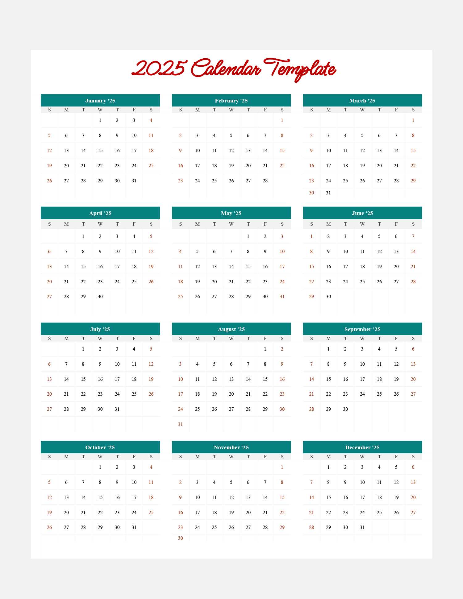 vertical calendar template 2026