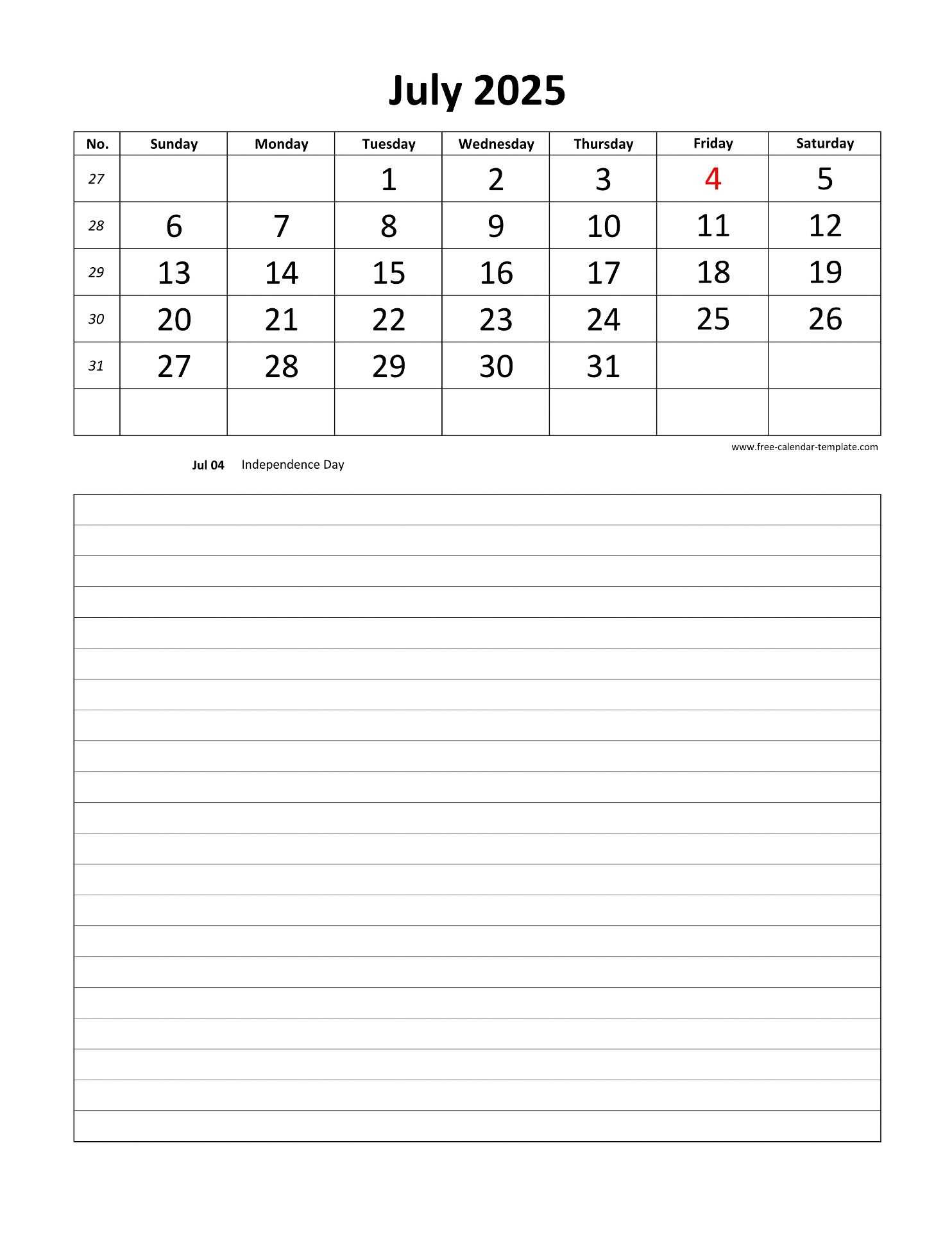 calendar template 2025 download