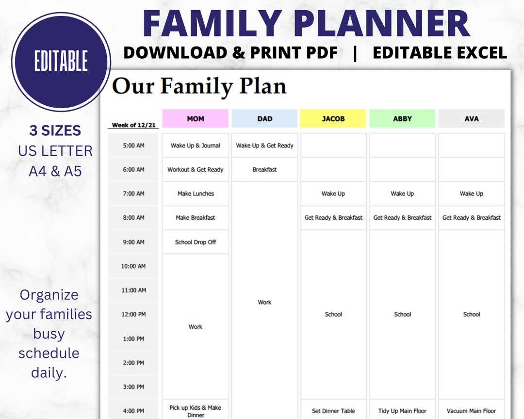 family schedule calendar template