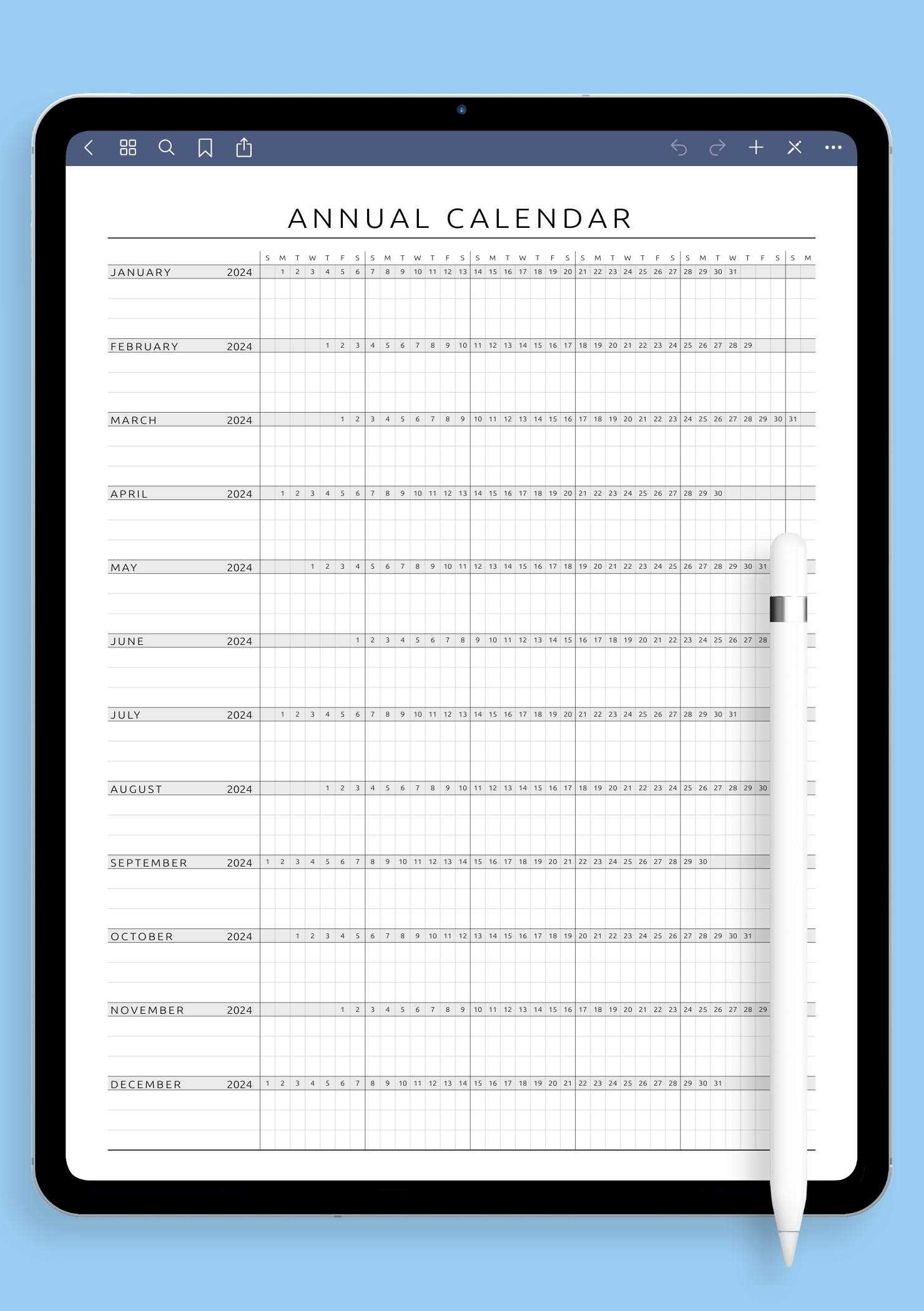 annual calendar planner template