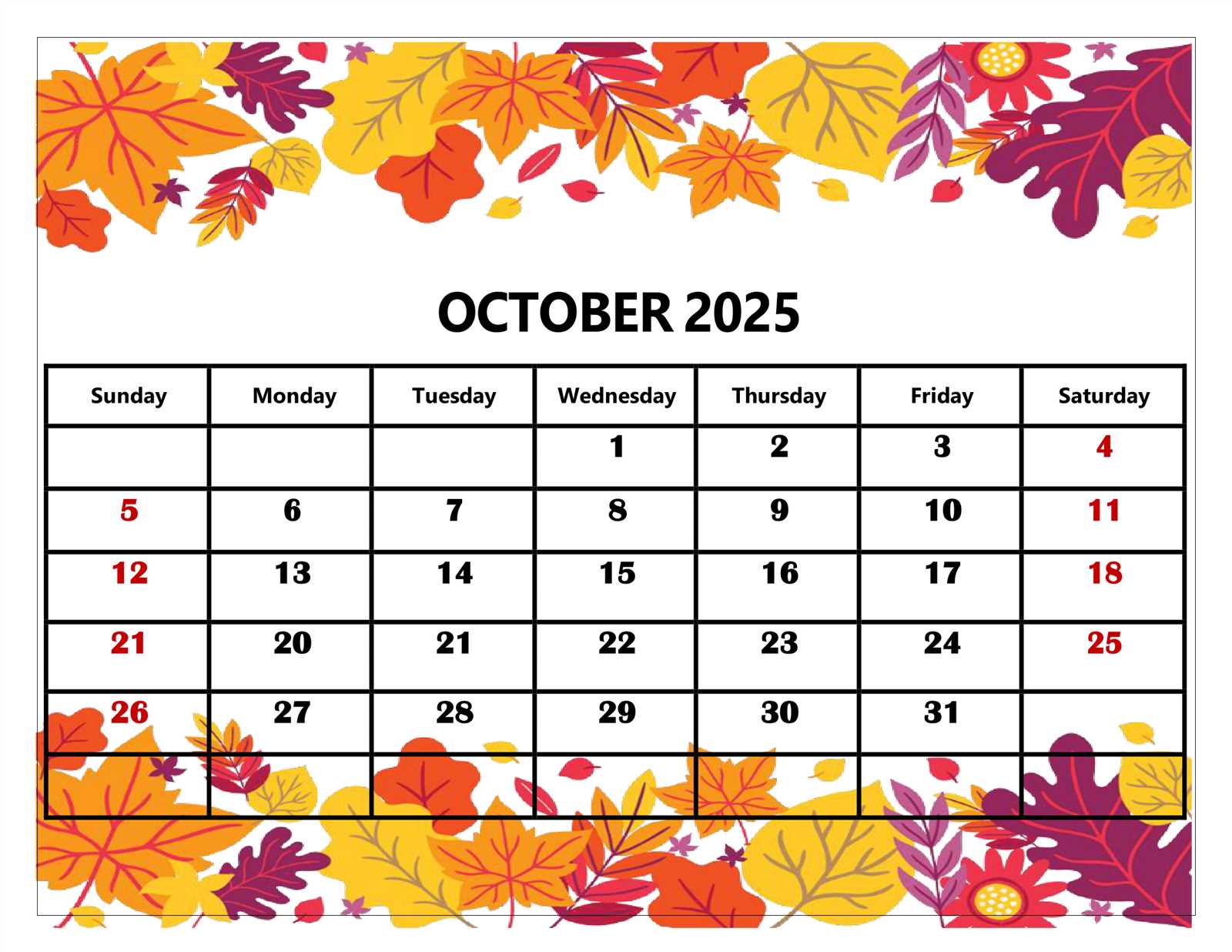 free calendar template october 2026