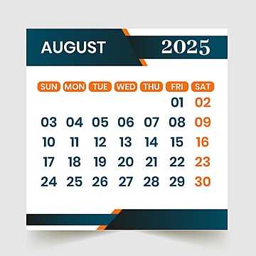 monthly calendar template august 2025