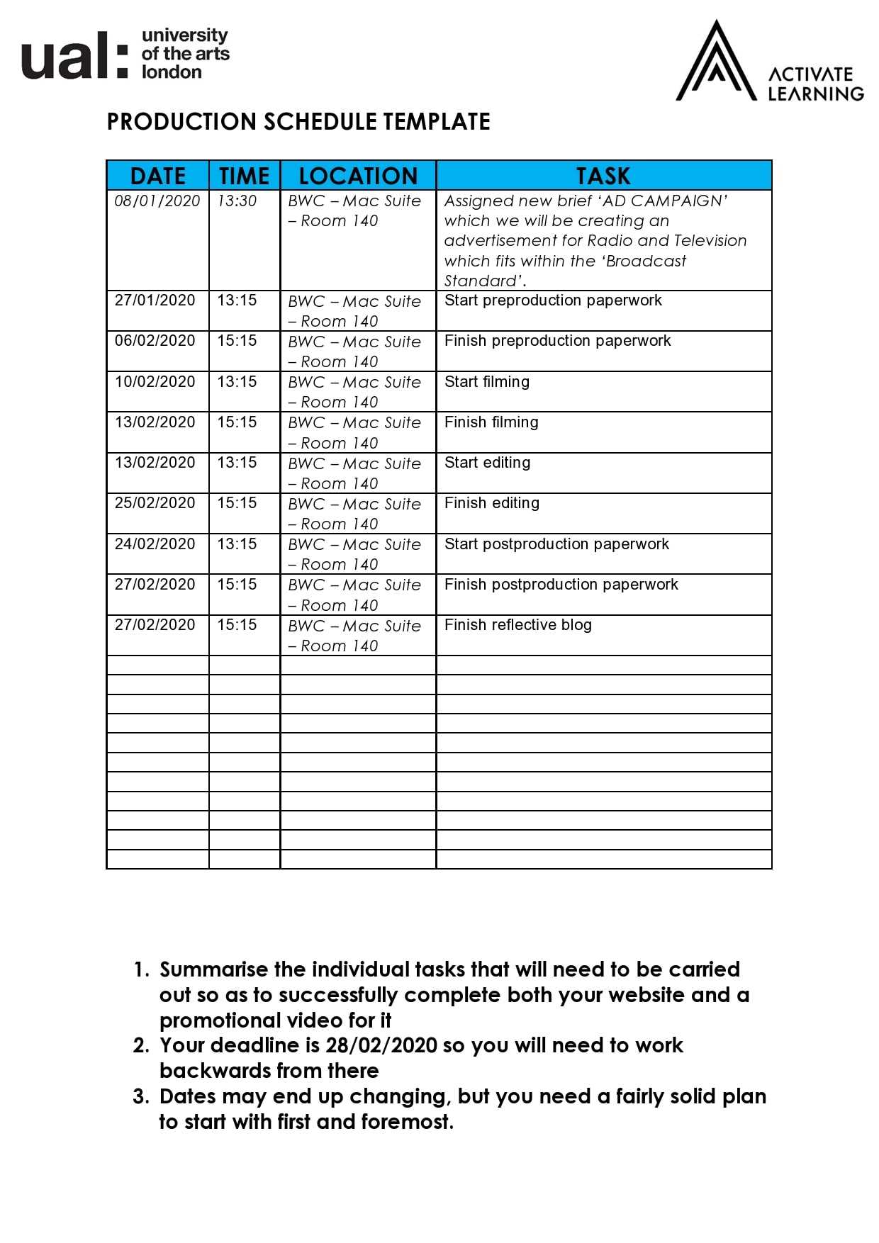 video production calendar template