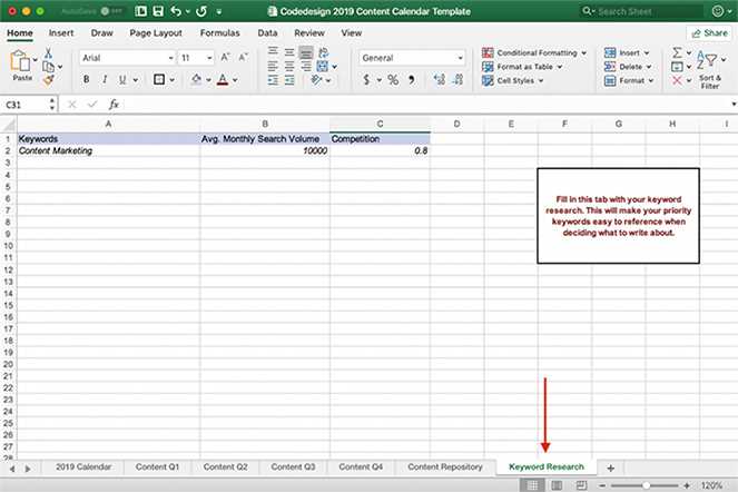 research calendar template