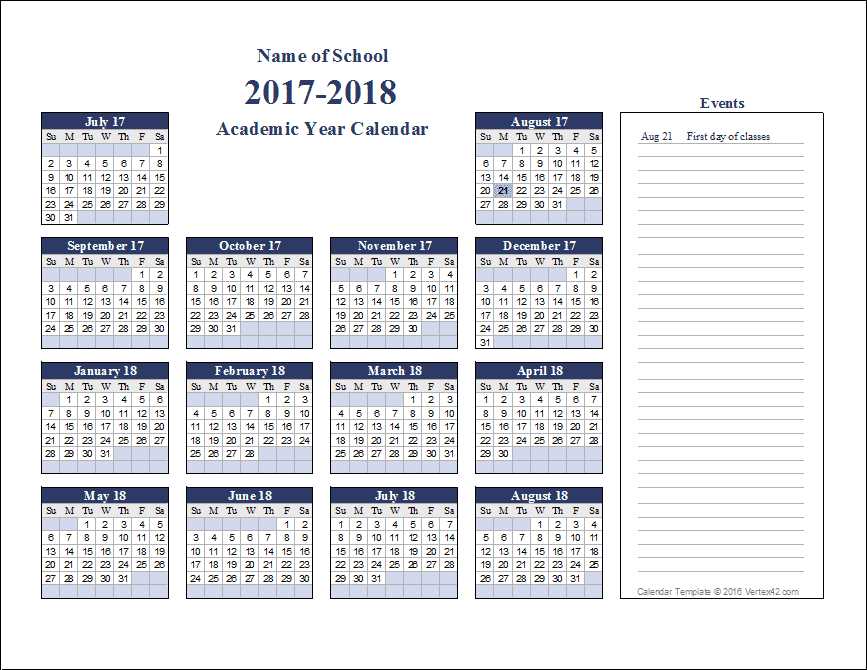 yearly academic calendar template