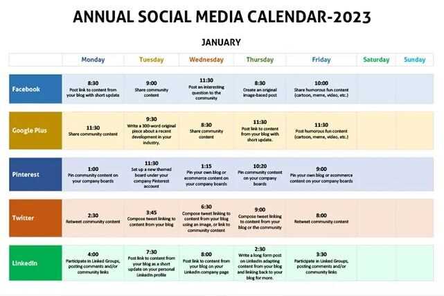 template social media content calendar