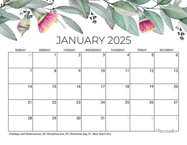 calendar january 2025 template