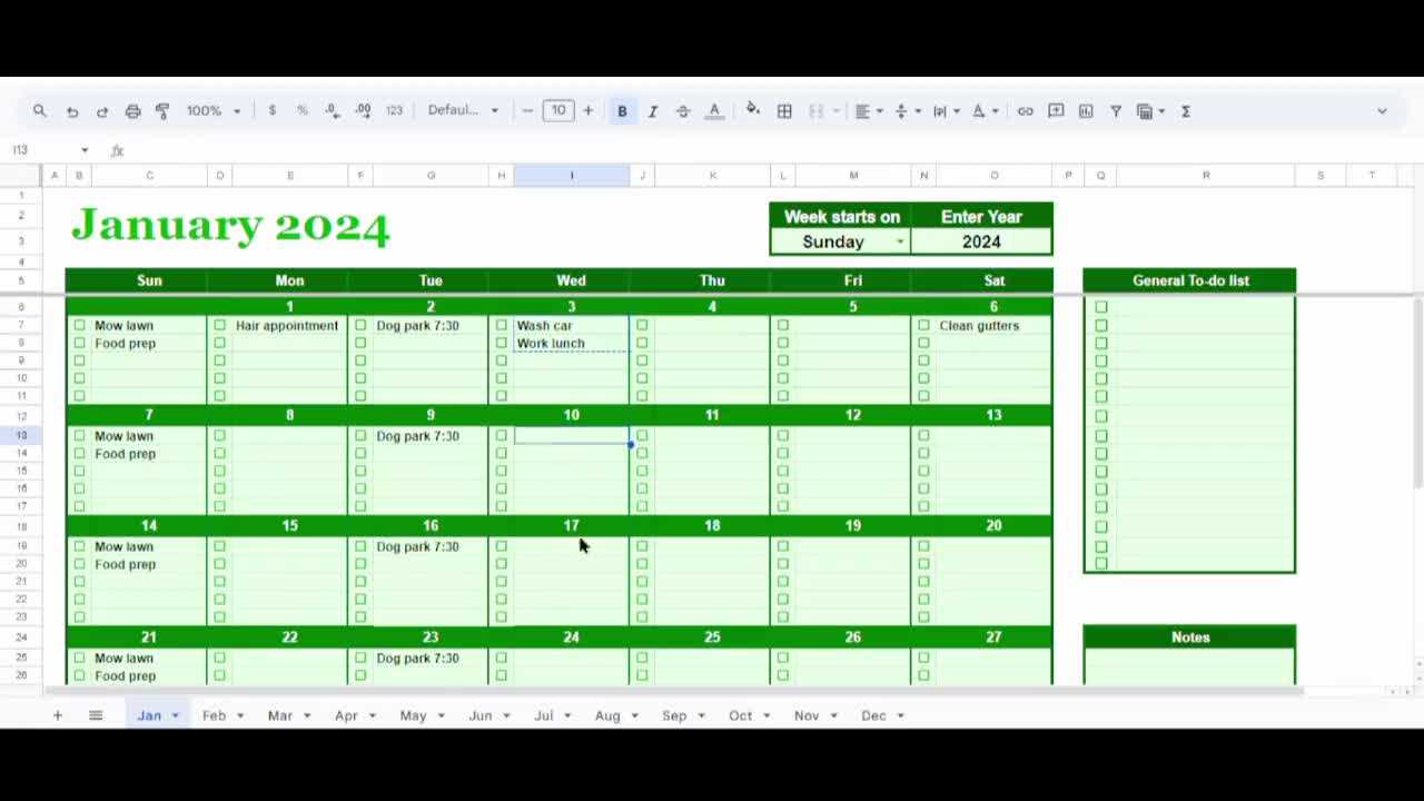 checklist calendar template