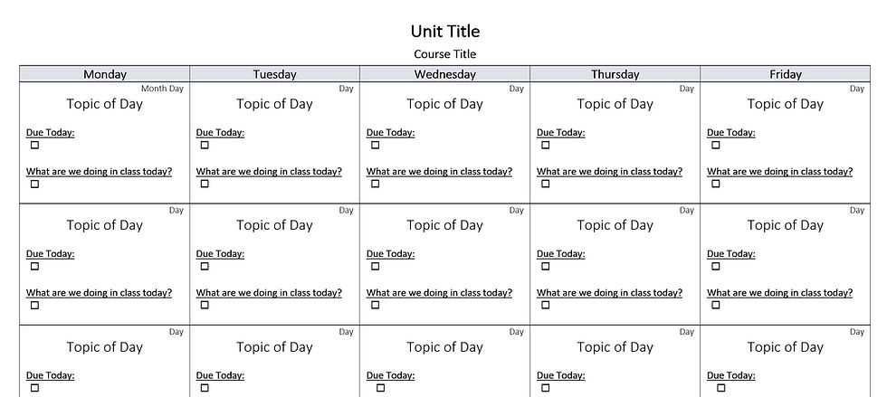 unit calendar template