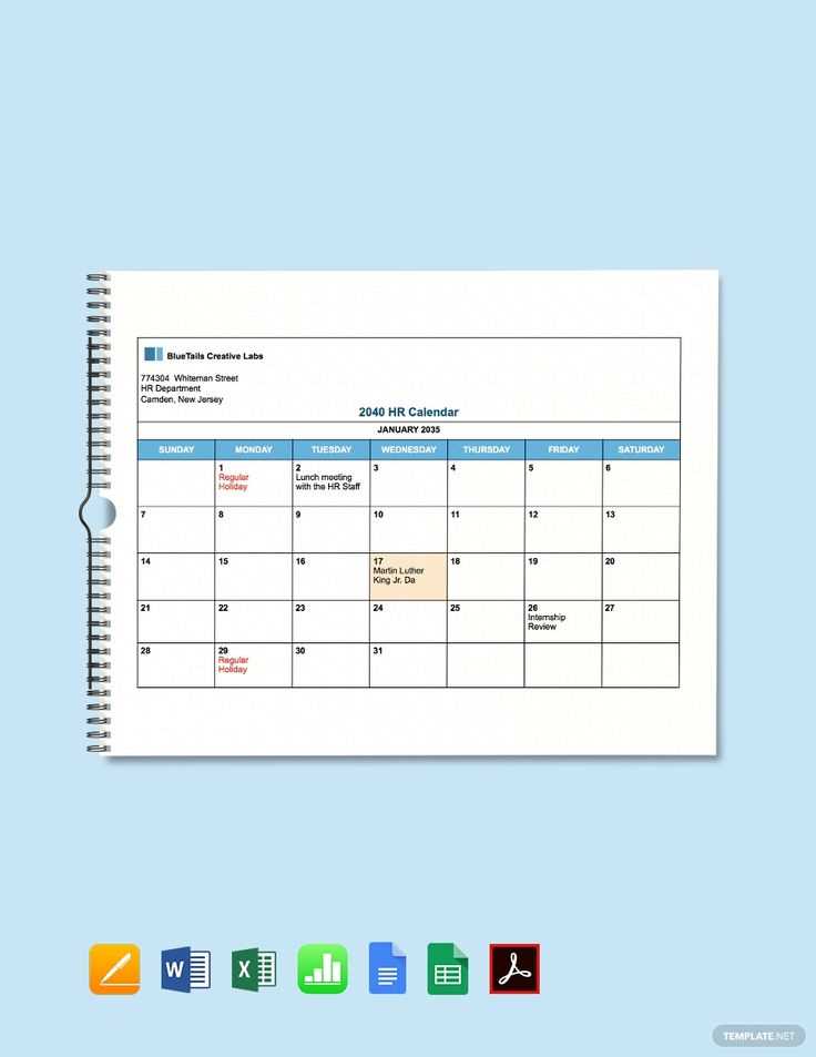 hr calendar template free