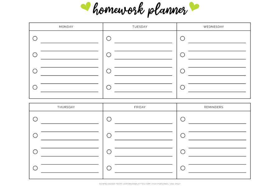 homework calendar template