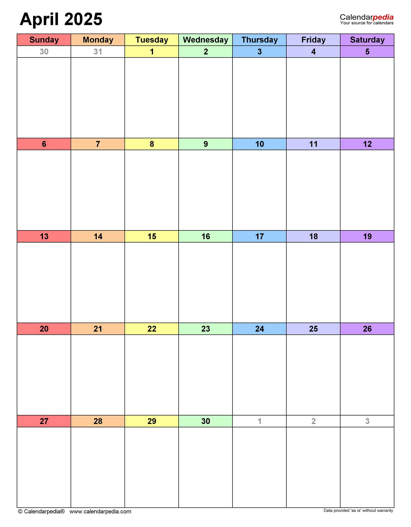 free calendar template april 2025