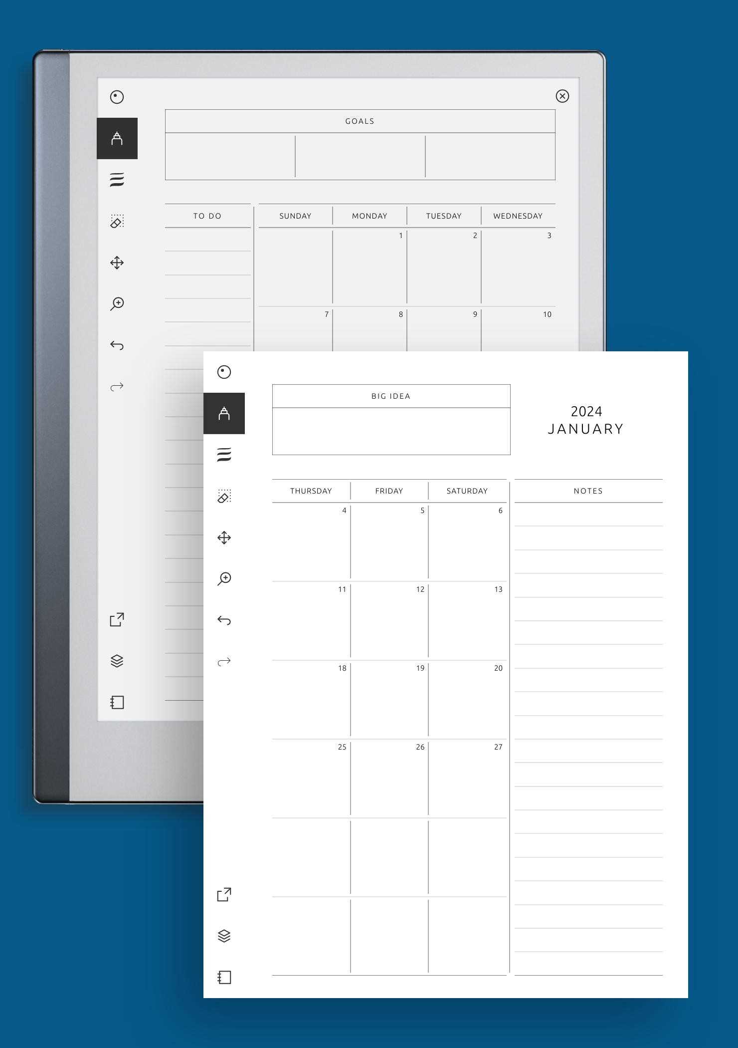 monthly calendar template with notes section