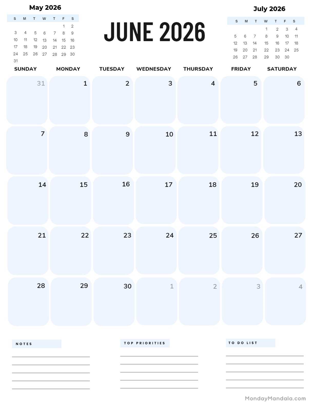 calendar june template