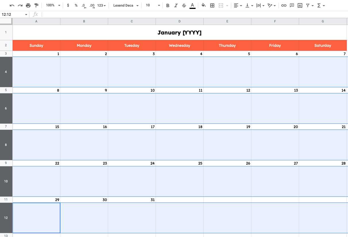 publication calendar template