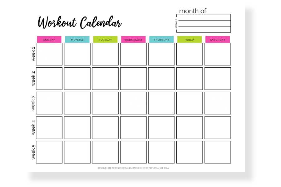 workout plan calendar template