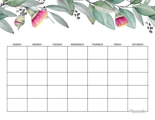 monday thru friday calendar template free