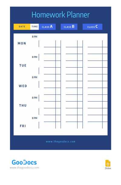 weekly homework calendar template