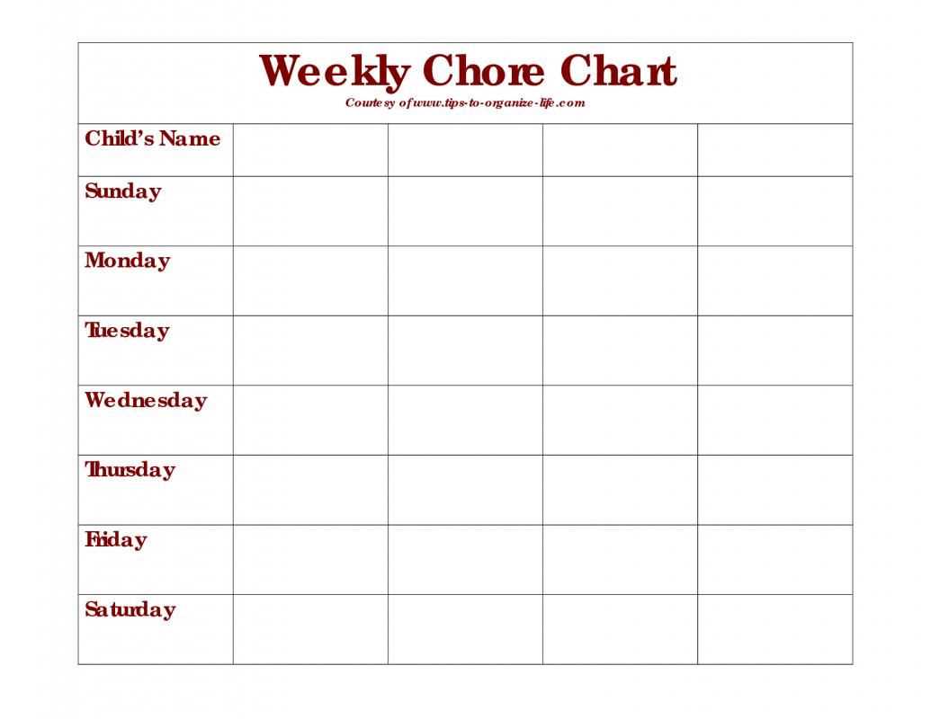 chore calendar template