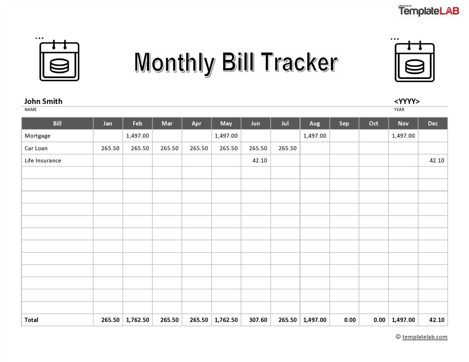 calendar for bills template