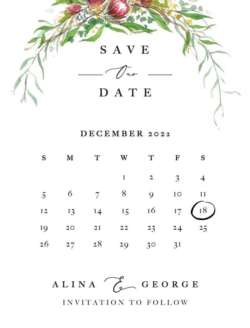 save the date calendar card template