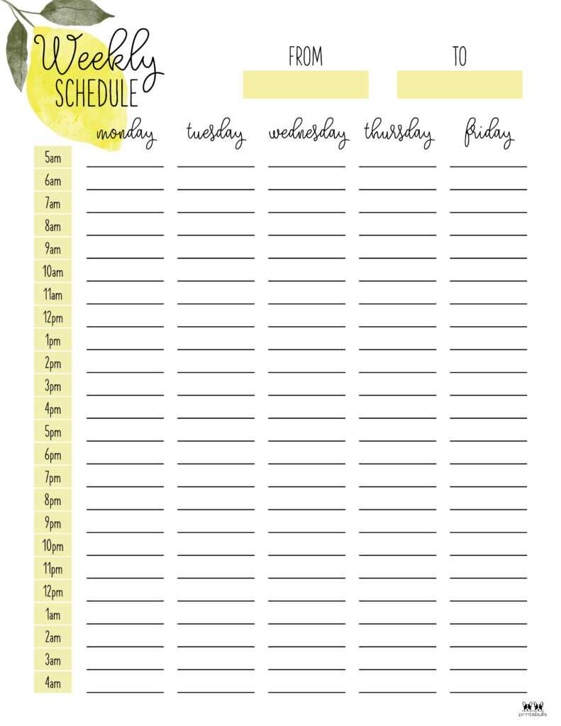 weekly calendar by hour template