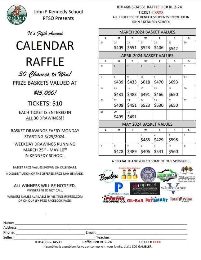 calendar raffle fundraiser template