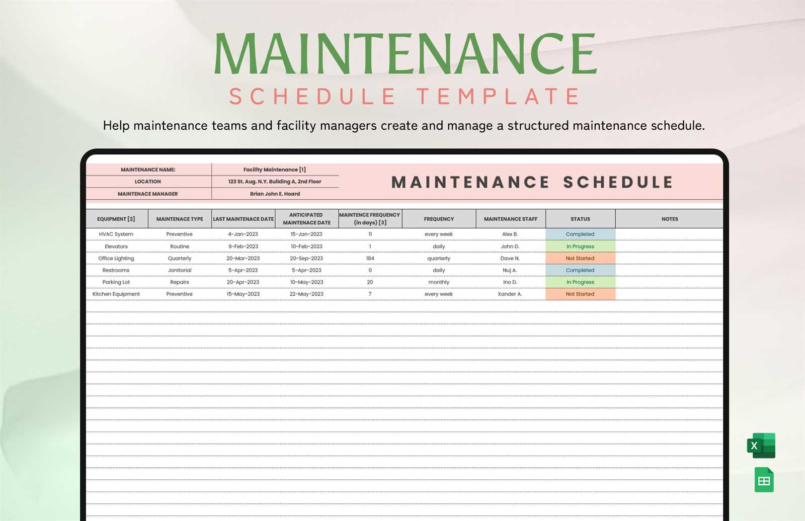 preventive maintenance calendar template