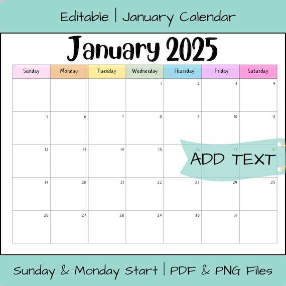 january calendar 2025 template