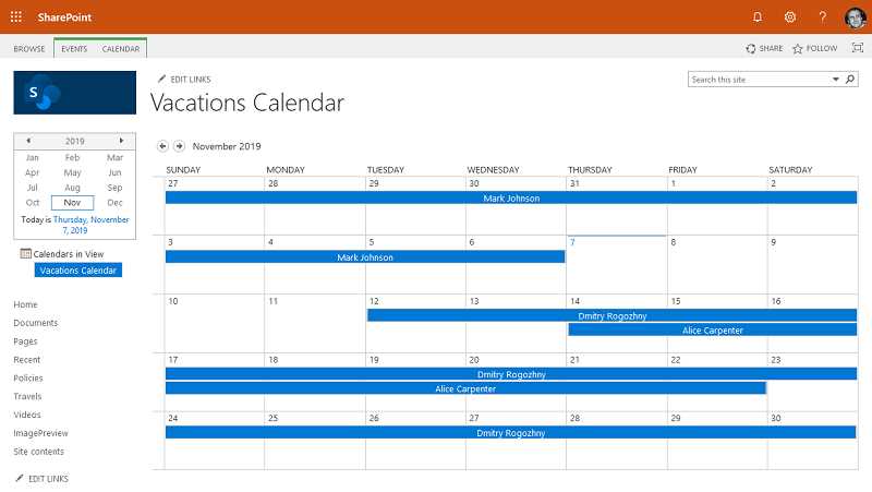 sharepoint calendar templates