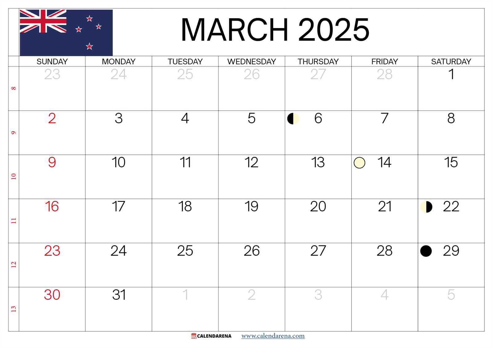 blank march 2026 calendar template