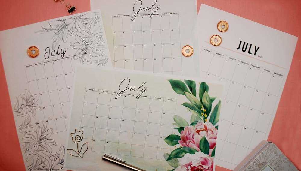 printable july calendar template