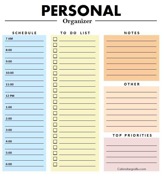 personal calendar template