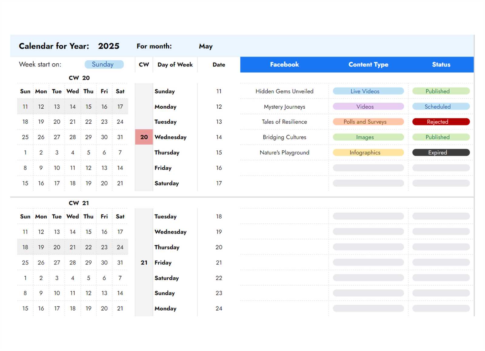 social media editorial calendar template