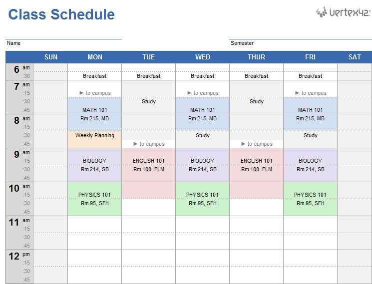 class calendar template