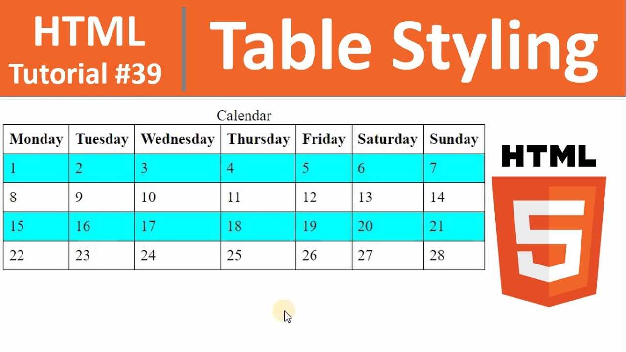 html table calendar template