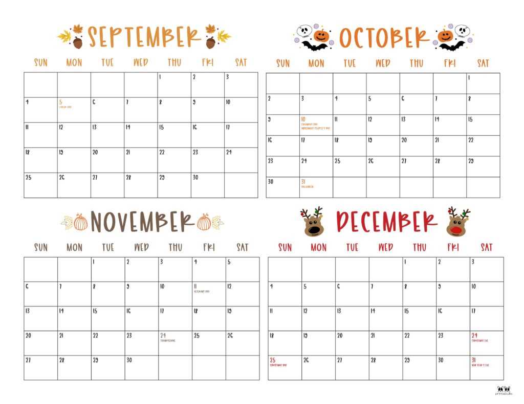 four month calendar template