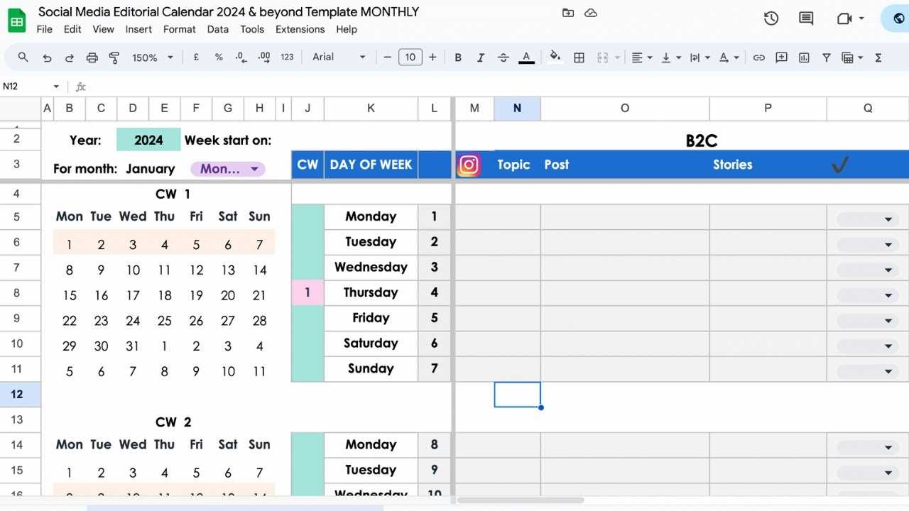 social media planner calendar template