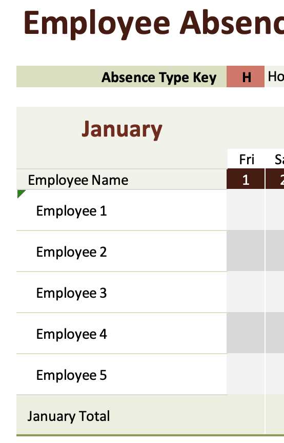 staff leave calendar template