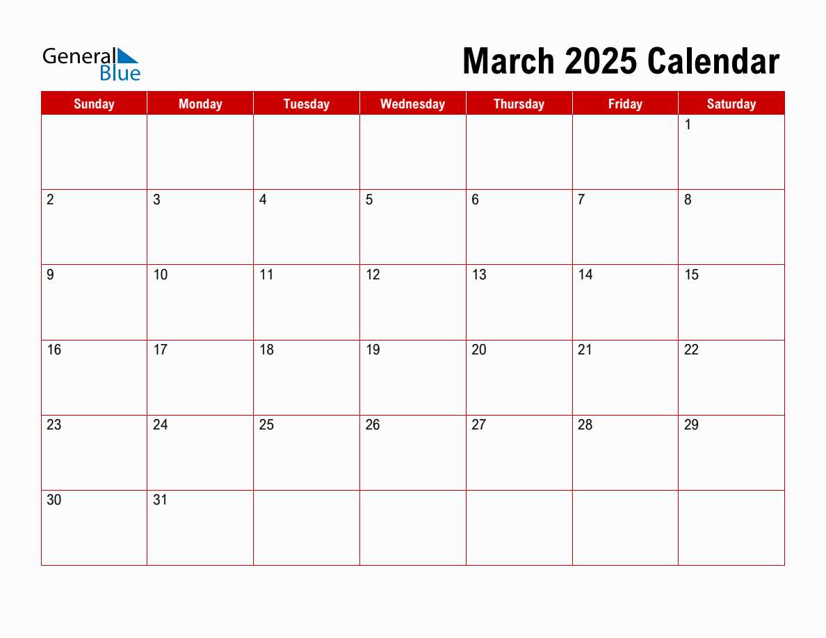 calendar template march 2025