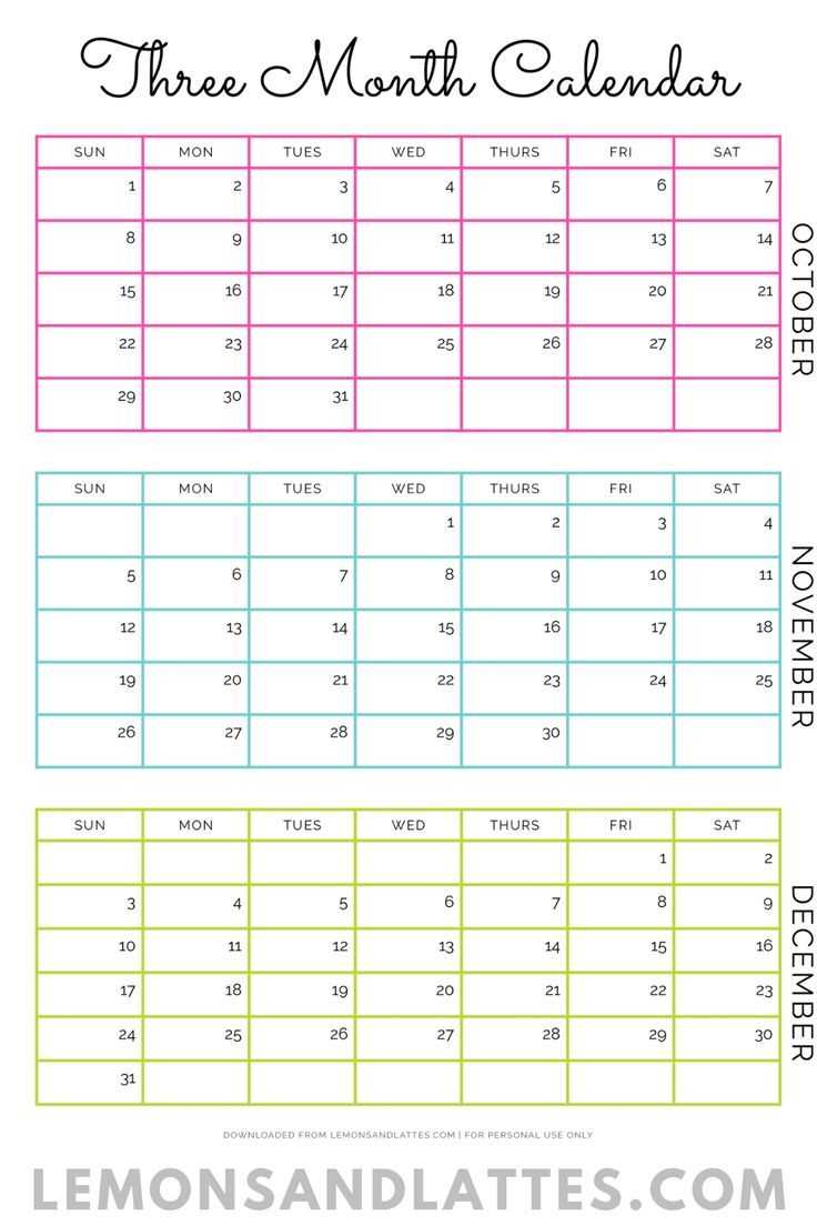 calendar template 3 months per page